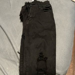 Vibrant MIU Jeans rips down leg and at ankles made in USA